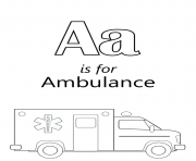 Printable letter a is for ambulance car coloring pages