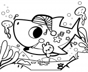 Printable Baby Shark is ready to sleep coloring pages