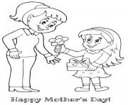 Printable mothers day mother daughter flower gift coloring pages