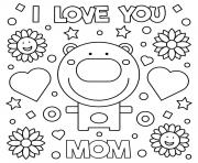 Printable mothers day i love you mom bear hearts flowers coloring pages