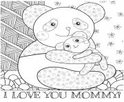 Printable mothers day panda mom baby cuddle coloring pages