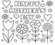 Printable mothers day happy tulips flowers hearts sign coloring pages
