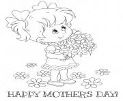 Printable mothers day girl bouquet flowers coloring pages