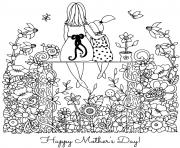 Printable mothers day mother daughter sitting together garden flowers coloring pages