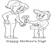 Printable mothers day mother son flower gift coloring pages