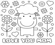Printable mothers day sheep flowers hearts love you mom coloring pages