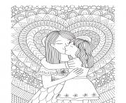 Printable mothers day mother daughter heart intricate doodle coloring pages