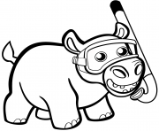 cute baby hippo with snorkel coloring pages