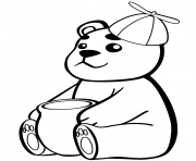 Printable baby bear with pot of honey coloring pages