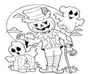 Printable halloween scarecrow pumpkin graveyard moon coloring pages