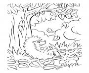 Printable fall hedgehog falling leaves mushrooms coloring pages