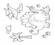 Printable dinosaur dinosaur scene with stegosaurus and flying dinosaur coloring pages