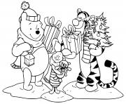 Printable Pooh Tigger Piglet with presents coloring pages