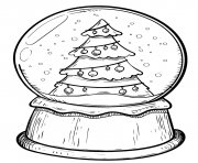 Printable Christmas snow globe with xmas tree coloring pages