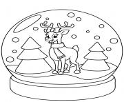 Printable christmas snow globe with reindeer and tree coloring pages