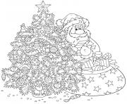 Printable christmas for adults decorated tree santa delivering gifts coloring pages