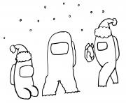Printable among us in winter with snow coloring pages