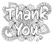 Printable thank you with large floral design coloring pages