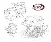Printable Nezuko and masks demon slayer coloring pages
