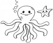 Printable octopus and starfish coloring pages
