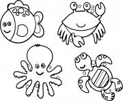 Printable animals aquatic fish crab tortoise octopus coloring pages