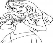 Printable Aurora Holds a Book Disney Princess coloring pages