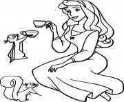 Printable Aurora Drinking with Squirrels Disney Princess coloring pages