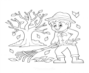 Printable pick up the autumn leaves with a rake coloring pages