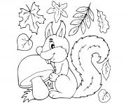 Printable autumn leaves squirrel coloring pages