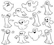 Printable a lot of ghosts for halloween coloring pages