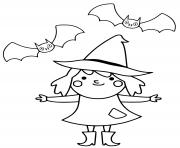 Printable Cute Witch and Bats coloring pages