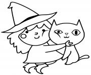 Printable Cute Witch and Cat coloring pages