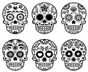 Printable 6 sugar skulls coloring pages