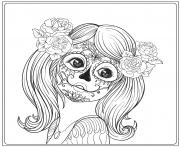 Printable girl in sugar skull makeup coloring pages