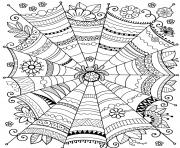 Printable zentangle spider web halloween coloring pages