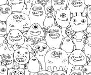 Printable seamless pattern with doodle monsters coloring pages