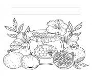 Printable autumn silhouette harvest ripe applesapples pomegranates honey pot thanksgiving day rosh hashanah jewish new year holiday coloring pages