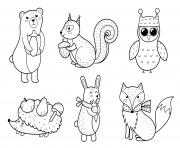 Printable cute forest animals collection fall woodland kids bear fox coloring pages