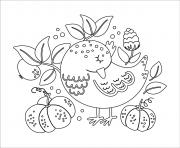 Printable cute sleeping bird pumpkins autumn fall season linear art woodland animal coloring pages