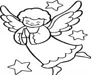 Printable Flying Angel with Three Stars coloring pages