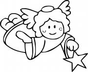 Printable Flying Little Angel Holds a Star coloring pages