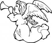 Printable Young Angel Playing Horn coloring pages