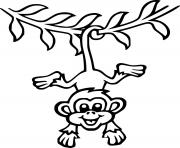 Printable Happy Monkey Hanging on the Tree coloring pages
