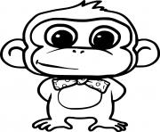 Printable Monkey with a Bow coloring pages