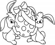 Printable Two Bunnies Hold One Egg coloring pages