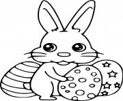 Printable Cute Easter Bunny and Three Eggs coloring pages
