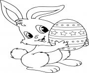 Printable Cute Bunny Holds a Big Easter Egg coloring pages