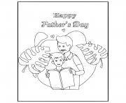 Printable father day dad and his kid reading a book coloring pages