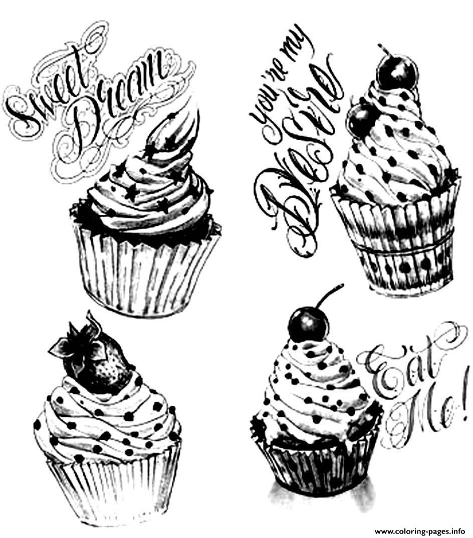 Adult Cupcakes Vintage Coloring Pages Printable