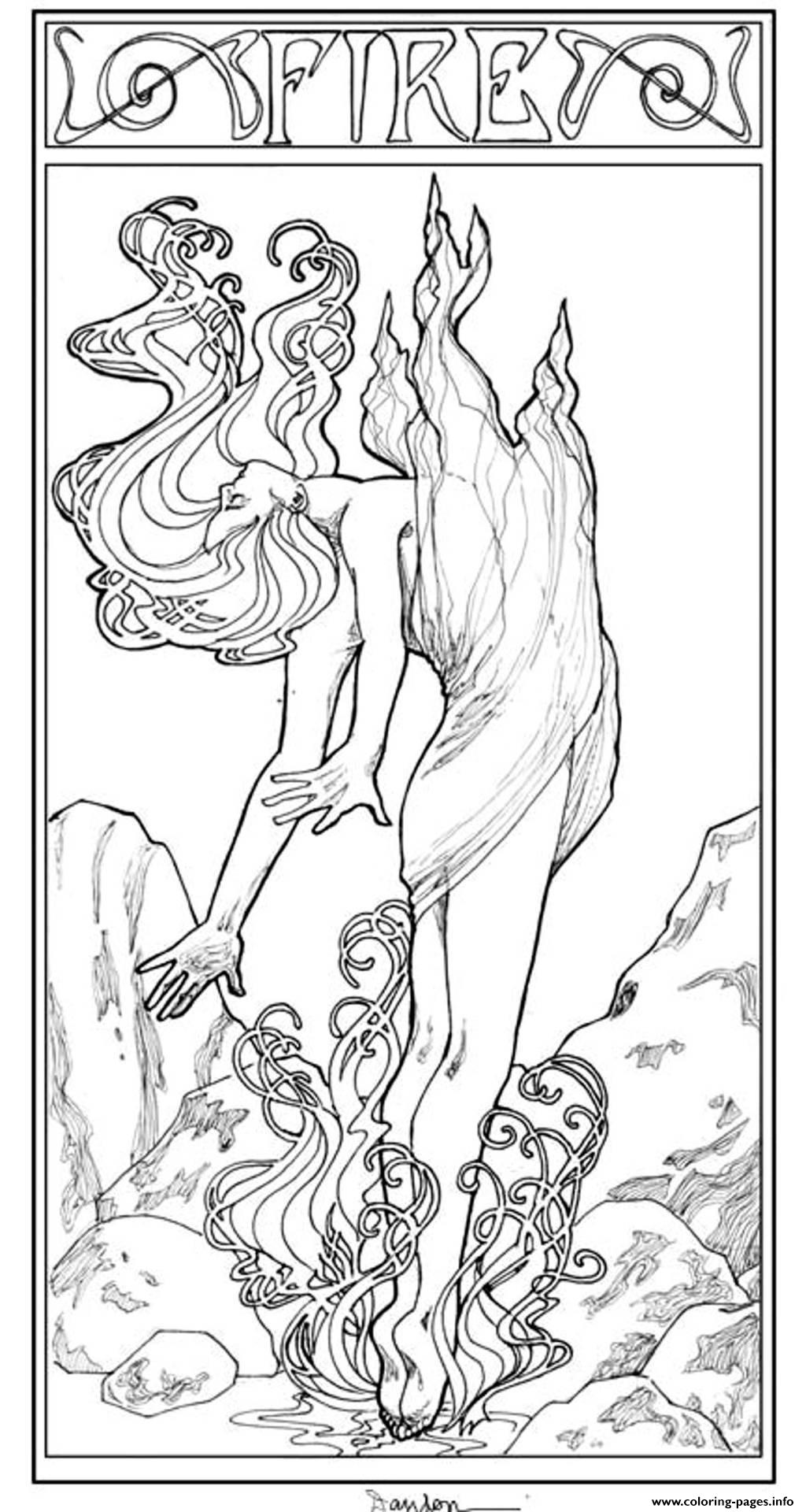 Adult Art Nouveau Style Fire Woman coloring
